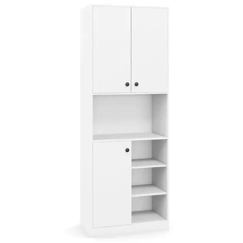 Armoire garde-manger de cuisine Costway 65.5 haute moderne avec support micro-ondes, marron/blanc