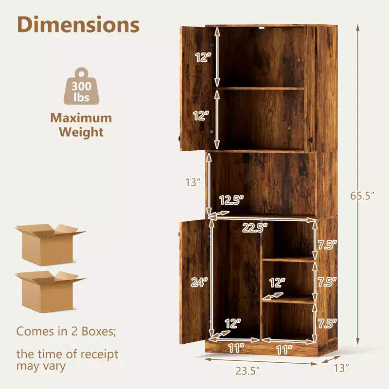Armoire garde-manger de cuisine Costway 65.5 haute moderne avec support micro-ondes, marron/blanc