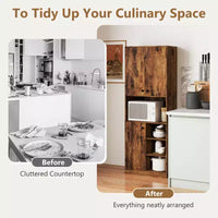 Armoire garde-manger de cuisine Costway 65.5 haute moderne avec support micro-ondes, marron/blanc