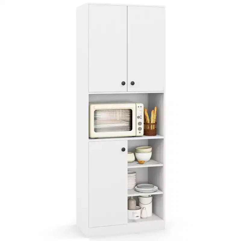 Armoire garde-manger de cuisine Costway 65.5 haute moderne avec support micro-ondes, marron/blanc