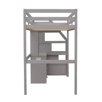 Lit mezzanine Whisen de 95,1 po L x 79,5 po l avec lit indépendant, escalier de rangement, bureau, étagères et tiroirs