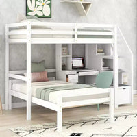 Lit mezzanine Whisen de 95,1 po L x 79,5 po l avec lit indépendant, escalier de rangement, bureau, étagères et tiroirs