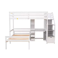 Lit mezzanine Whisen de 95,1 po L x 79,5 po l avec lit indépendant, escalier de rangement, bureau, étagères et tiroirs