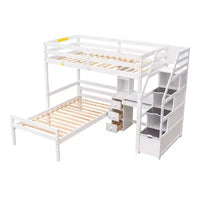 Lit mezzanine Whisen de 95,1 po L x 79,5 po l avec lit indépendant, escalier de rangement, bureau, étagères et tiroirs
