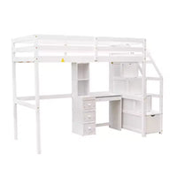 Lit mezzanine Whisen de 95,1 po L x 79,5 po l avec lit indépendant, escalier de rangement, bureau, étagères et tiroirs