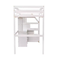 Lit mezzanine Whisen de 95,1 po L x 79,5 po l avec lit indépendant, escalier de rangement, bureau, étagères et tiroirs