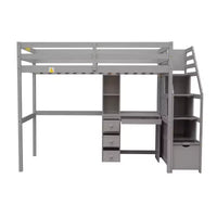 Lit mezzanine Whisen de 95,1 po L x 79,5 po l avec lit indépendant, escalier de rangement, bureau, étagères et tiroirs