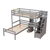 Lit mezzanine Whisen de 95,1 po L x 79,5 po l avec lit indépendant, escalier de rangement, bureau, étagères et tiroirs