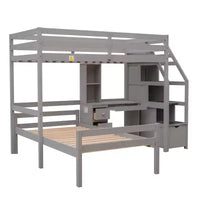 Lit mezzanine Whisen de 95,1 po L x 79,5 po l avec lit indépendant, escalier de rangement, bureau, étagères et tiroirs