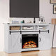 Heynemo Fireplace TV Stand for 65''+, Farmhouse Entertainment Center with 23 Electric Fireplace with Remote and Sliding Bar Door