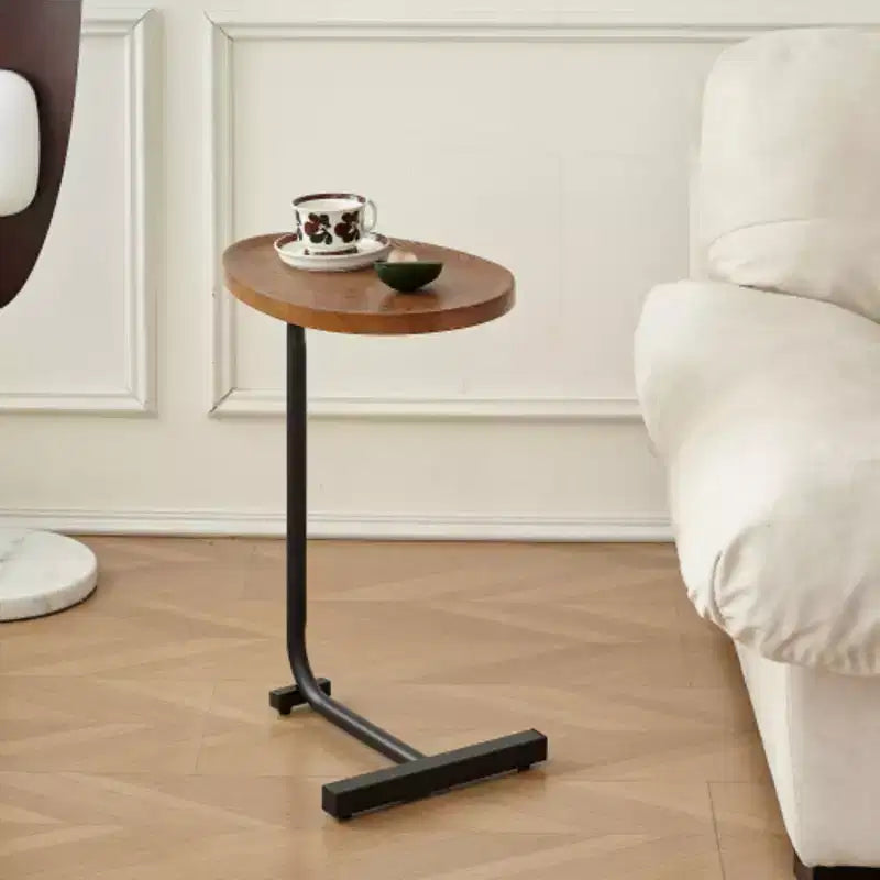Table d'appoint en C marron, table de canapé compacte pour salon