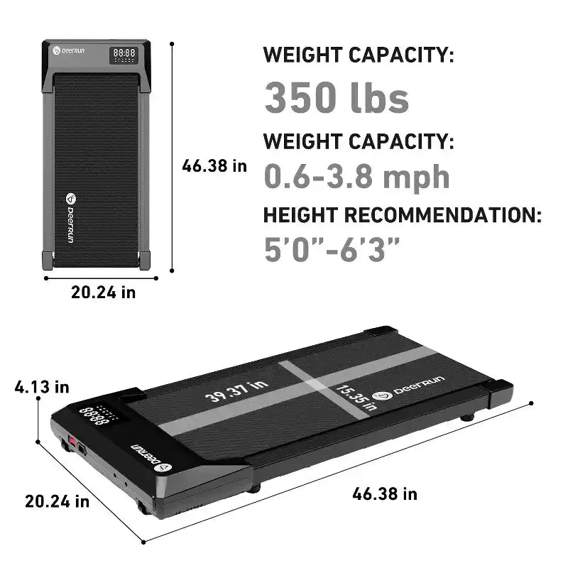 Tapis de course à bande de course de 39 x 100 cm, 2,5 CV, 2 en 1, écran LED, 1-8 km/h, capacité de poids de 158 kg