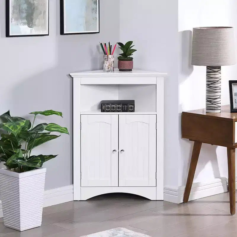 MAYEERTY Meuble de rangement d'angle blanc avec portes et étagères réglables pour salle de bain, cuisine, salon