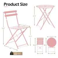 Ensemble bistrot extérieur EROMMY 3 pièces, mobilier de jardin, pliable, en acier inoxydable, convient pour terrasse, balcon, jardin, piscine - Rose