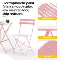 Ensemble bistrot extérieur EROMMY 3 pièces, mobilier de jardin, pliable, en acier inoxydable, convient pour terrasse, balcon, jardin, piscine - Rose