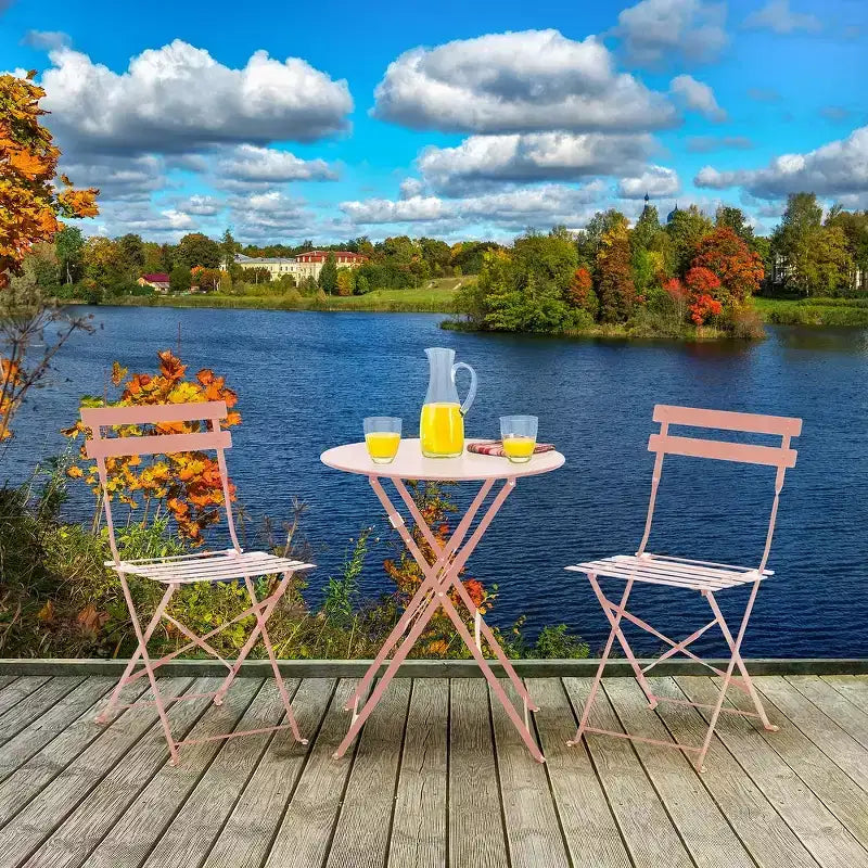 Ensemble bistrot extérieur EROMMY 3 pièces, mobilier de jardin, pliable, en acier inoxydable, convient pour terrasse, balcon, jardin, piscine - Rose