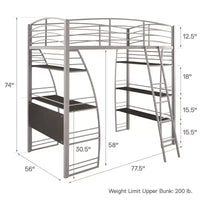 Lit mezzanine double en métal DHP Sage Studio avec bureau et étagères intégrés