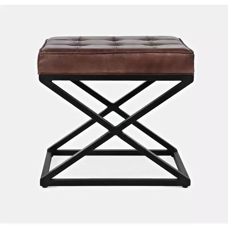 Jofran, pouf en cuir véritable vieilli Global Archive - Dark Sienna
