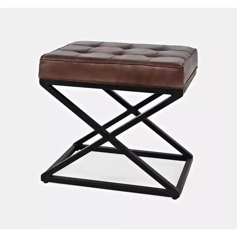 Jofran, pouf en cuir véritable vieilli Global Archive - Dark Sienna