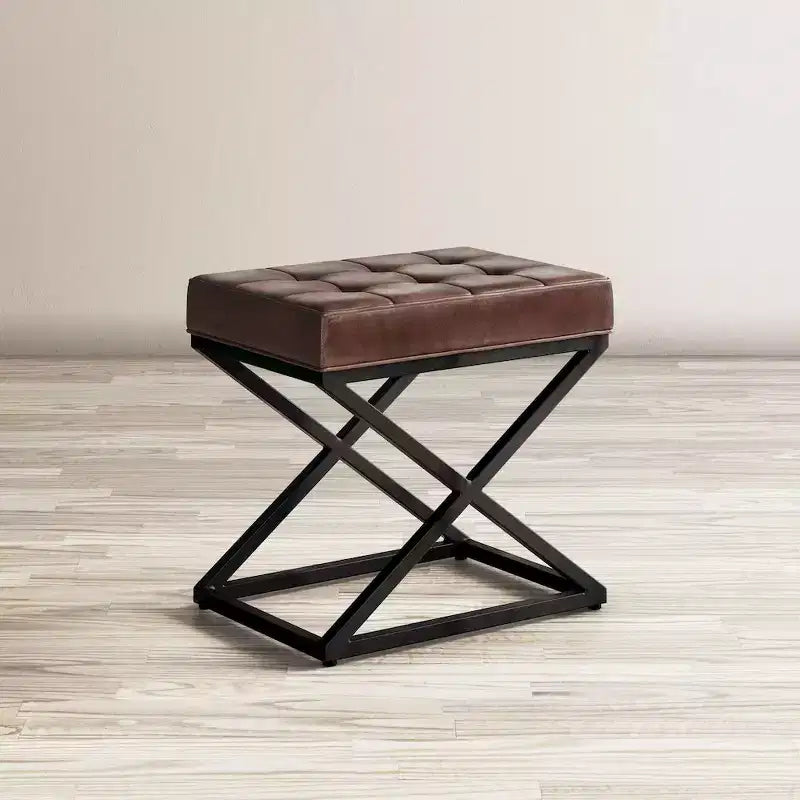 Jofran, pouf en cuir véritable vieilli Global Archive - Dark Sienna