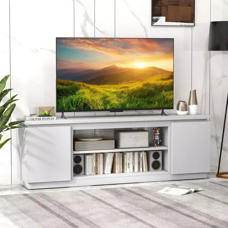 Costway meuble TV cheminée pour téléviseurs jusqu'à 80 avec cheminée électrique 3 étagères réglables noir/blanc