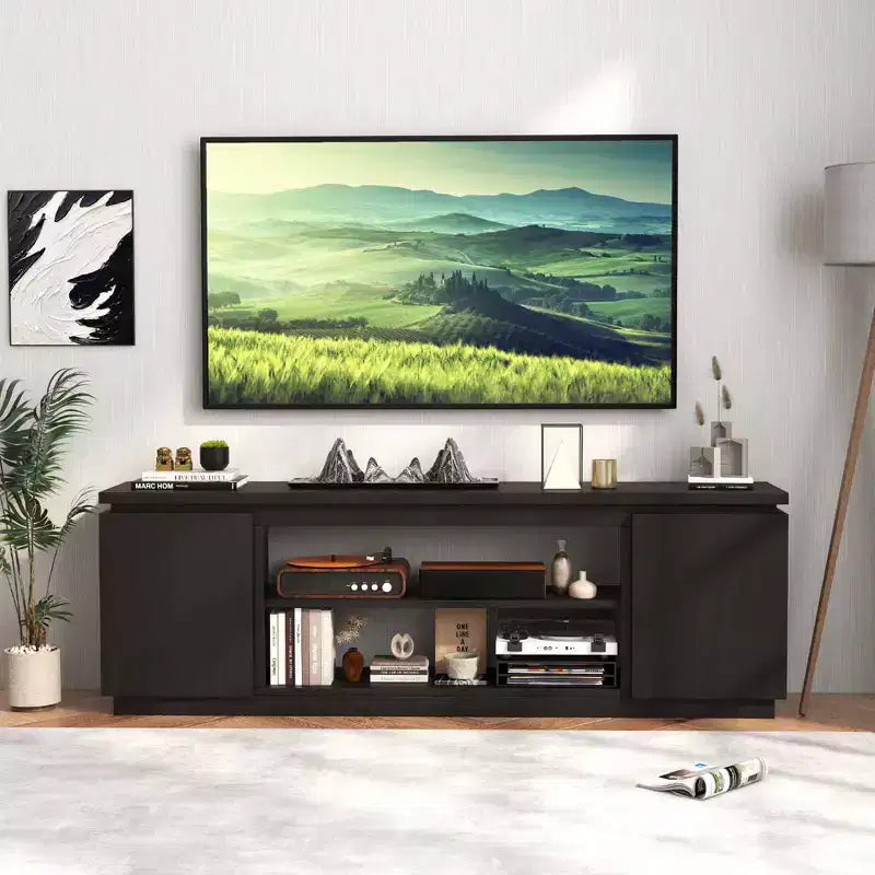 Costway meuble TV cheminée pour téléviseurs jusqu'à 80 avec cheminée électrique 3 étagères réglables noir/blanc