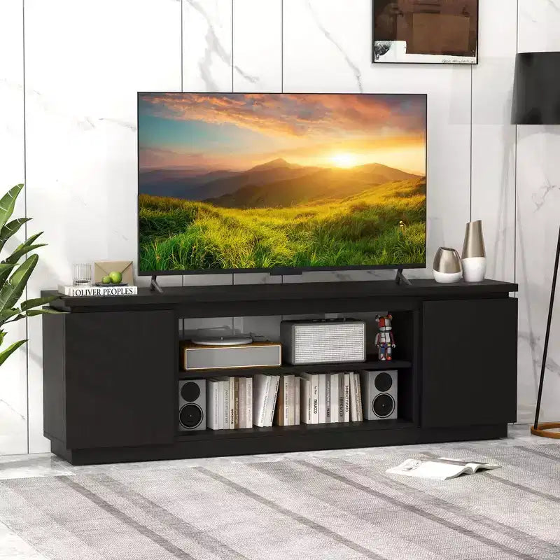 Costway meuble TV cheminée pour téléviseurs jusqu'à 80 avec cheminée électrique 3 étagères réglables noir/blanc