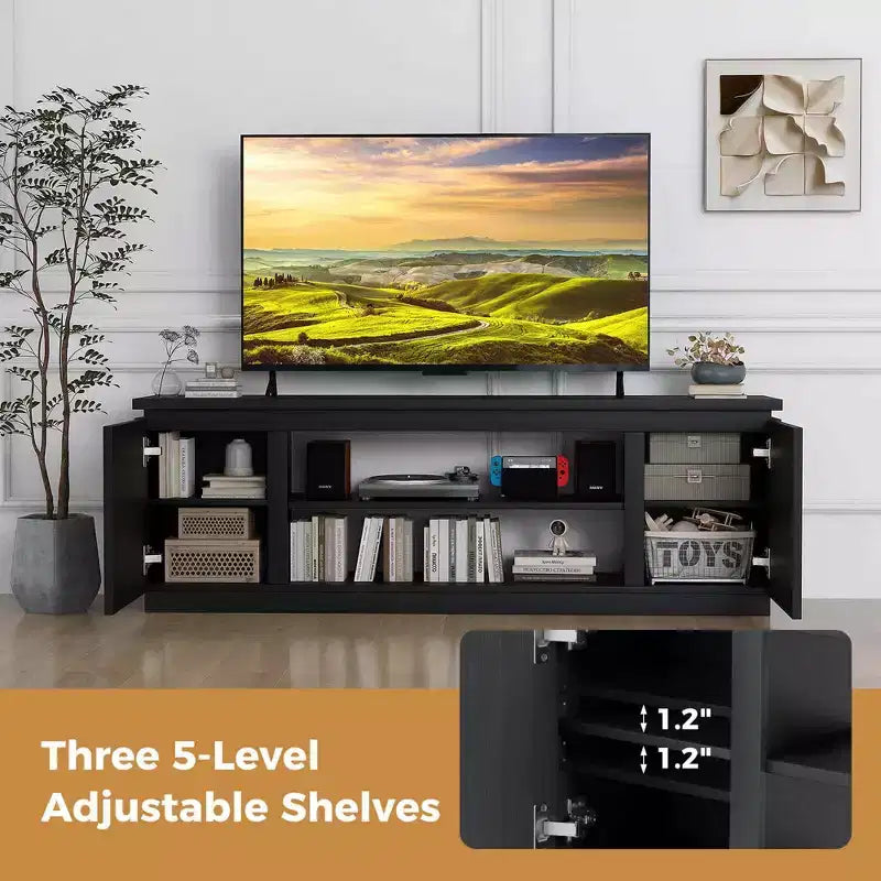 Costway meuble TV cheminée pour téléviseurs jusqu'à 80 avec cheminée électrique 3 étagères réglables noir/blanc