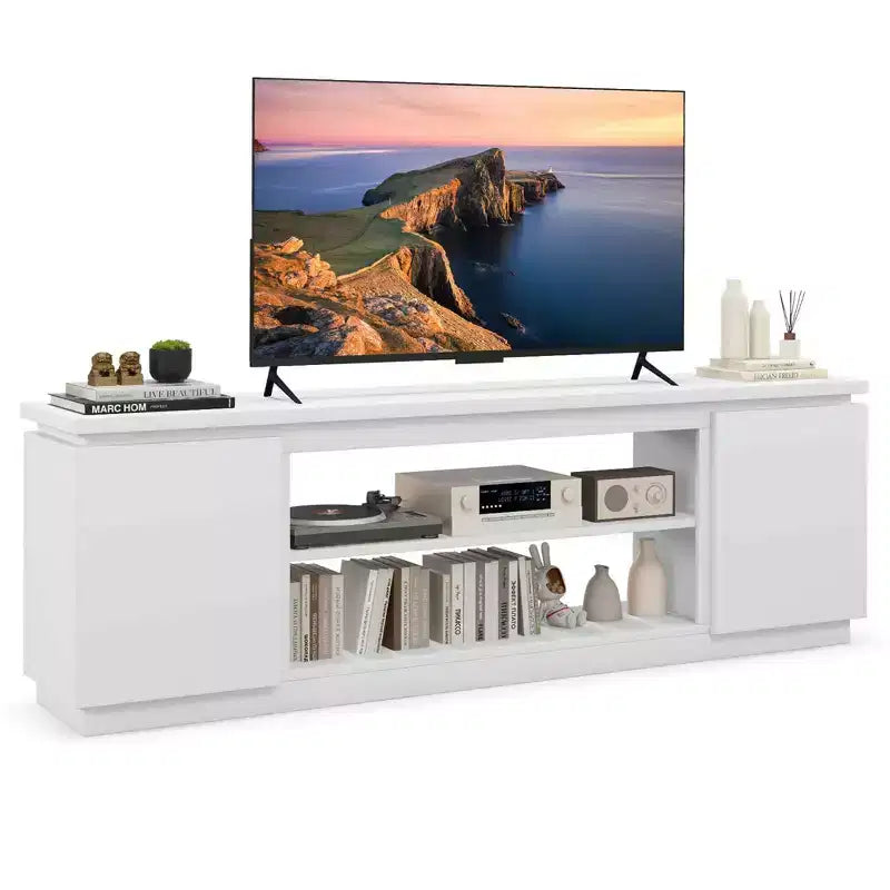 Costway meuble TV cheminée pour téléviseurs jusqu'à 80 avec cheminée électrique 3 étagères réglables noir/blanc