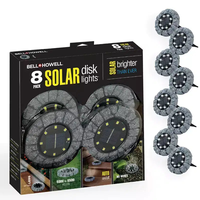 Bell + Howell Lumières disque solaires rondes 8 LED avec marche/arrêt automatique