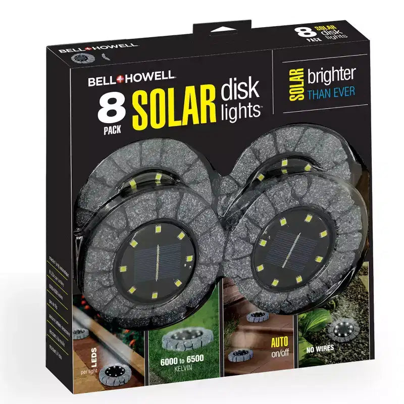 Bell + Howell Lumières disque solaires rondes 8 LED avec marche/arrêt automatique
