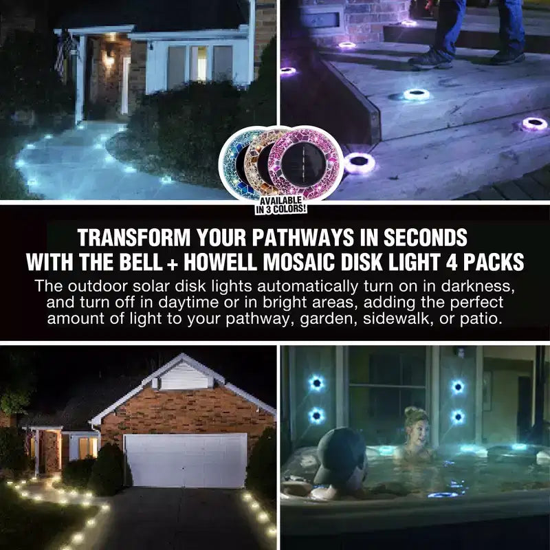 Bell + Howell Lumières de disque solaires rondes à mosaïque 6 LED avec marche/arrêt automatique