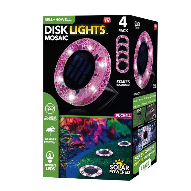 Bell + Howell Lumières de disque solaires rondes à mosaïque 6 LED avec marche/arrêt automatique