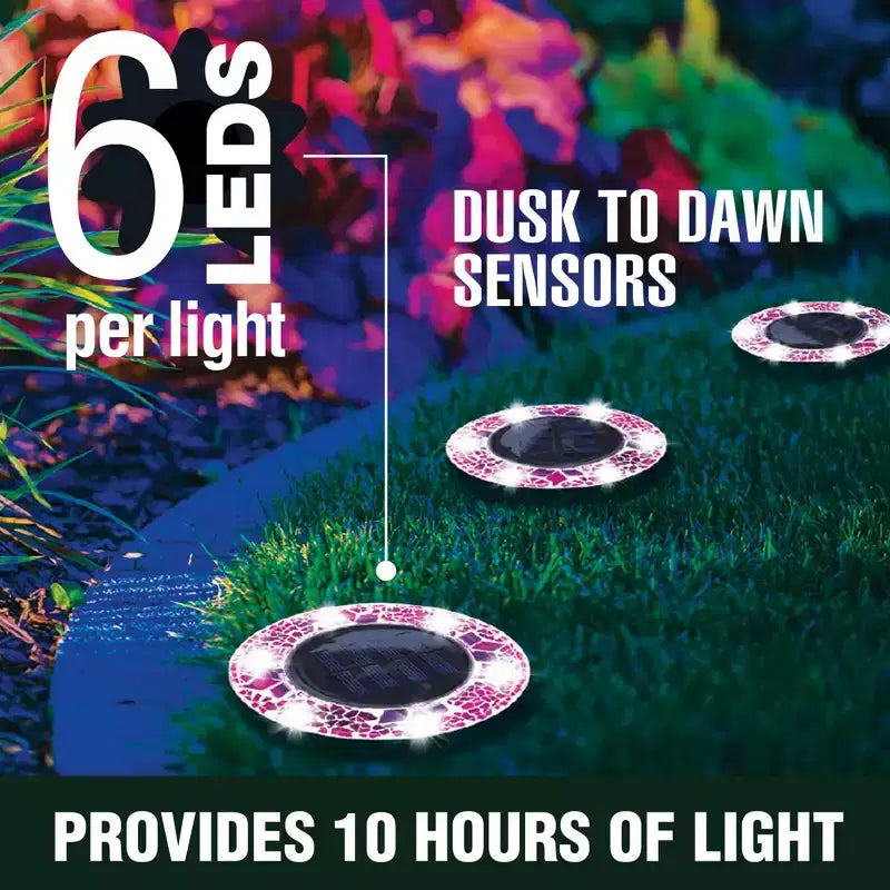 Bell + Howell Lumières de disque solaires rondes à mosaïque 6 LED avec marche/arrêt automatique