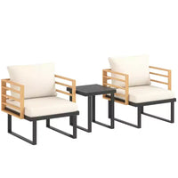 Outsunny Ensemble bistrot d'extérieur 3 pièces, mobilier de terrasse en métal avec coussins, fauteuils et table à lattes, petit ensemble de patio pour balcon, porche, beige