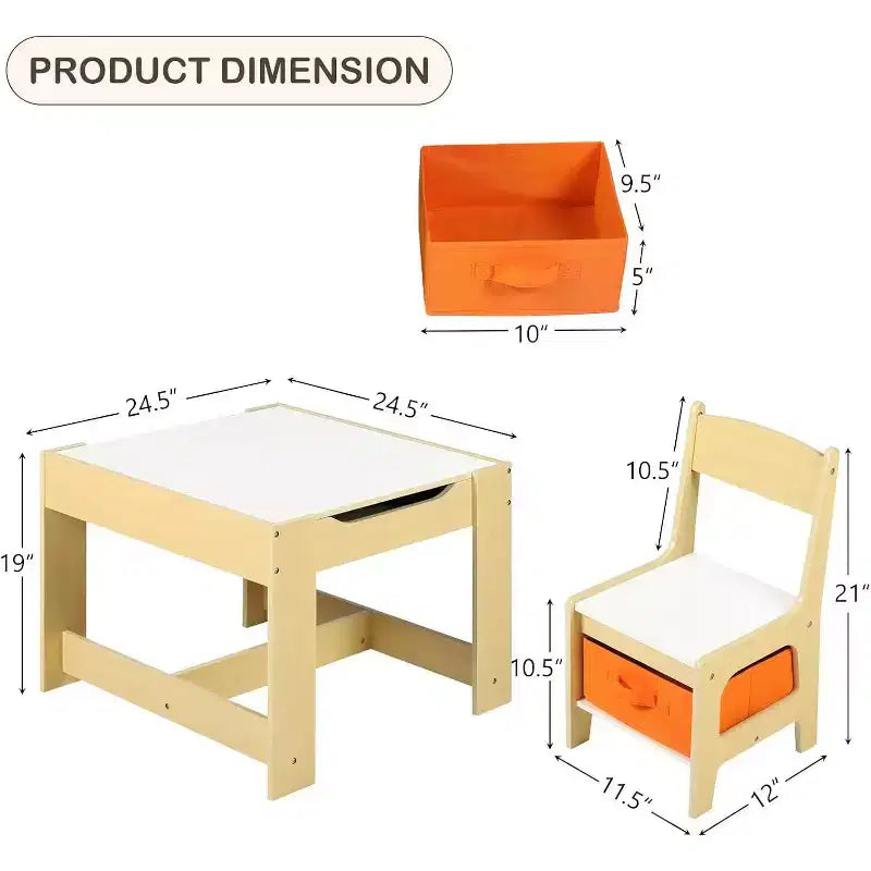 Ensemble table et 2 chaises 3-en-1 pour enfants Kinder King avec rangement, plateau amovible et tableau noir, pour art, bricolage, lecture