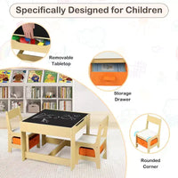 Ensemble table et 2 chaises 3-en-1 pour enfants Kinder King avec rangement, plateau amovible et tableau noir, pour art, bricolage, lecture