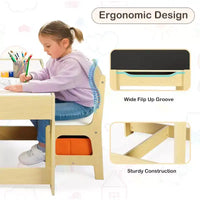 Ensemble table et 2 chaises 3-en-1 pour enfants Kinder King avec rangement, plateau amovible et tableau noir, pour art, bricolage, lecture