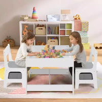 Ensemble table et 2 chaises 3-en-1 pour enfants Kinder King avec rangement, plateau amovible et tableau noir, pour art, bricolage, lecture