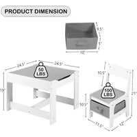 Ensemble table et 2 chaises 3-en-1 pour enfants Kinder King avec rangement, plateau amovible et tableau noir, pour art, bricolage, lecture