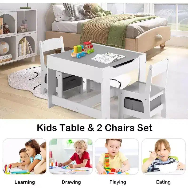 Ensemble table et 2 chaises 3-en-1 pour enfants Kinder King avec rangement, plateau amovible et tableau noir, pour art, bricolage, lecture