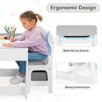 Ensemble table et 2 chaises 3-en-1 pour enfants Kinder King avec rangement, plateau amovible et tableau noir, pour art, bricolage, lecture