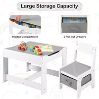 Ensemble table et 2 chaises 3-en-1 pour enfants Kinder King avec rangement, plateau amovible et tableau noir, pour art, bricolage, lecture
