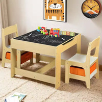 Ensemble table et 2 chaises 3-en-1 pour enfants Kinder King avec rangement, plateau amovible et tableau noir, pour art, bricolage, lecture