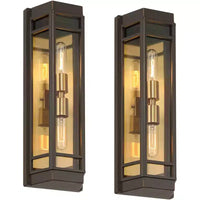 Lot de 2 appliques murales d'extérieur modernes John Timberland Catie 21, 2 lumières, pour porche ou maison, en bronze sablé et laiton, en aluminium avec abat-jour en verre