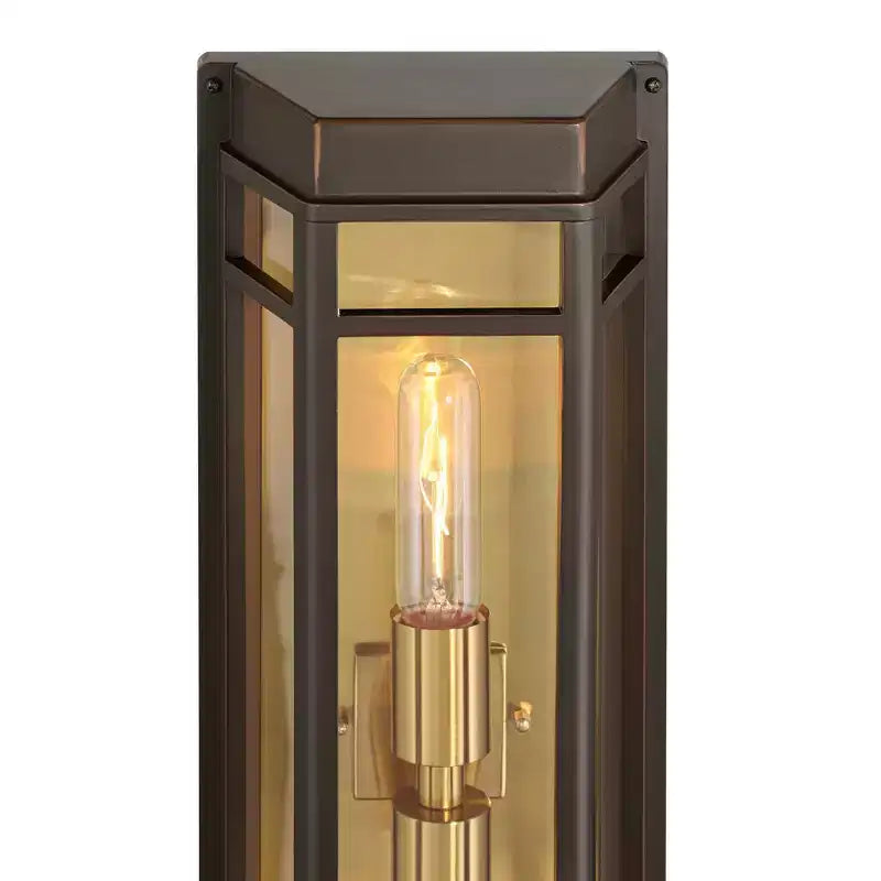 Lot de 2 appliques murales d'extérieur modernes John Timberland Catie 21, 2 lumières, pour porche ou maison, en bronze sablé et laiton, en aluminium avec abat-jour en verre