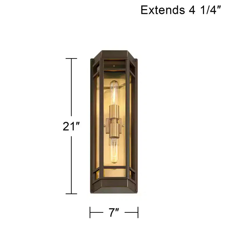 Lot de 2 appliques murales d'extérieur modernes John Timberland Catie 21, 2 lumières, pour porche ou maison, en bronze sablé et laiton, en aluminium avec abat-jour en verre