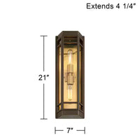 Lot de 2 appliques murales d'extérieur modernes John Timberland Catie 21, 2 lumières, pour porche ou maison, en bronze sablé et laiton, en aluminium avec abat-jour en verre