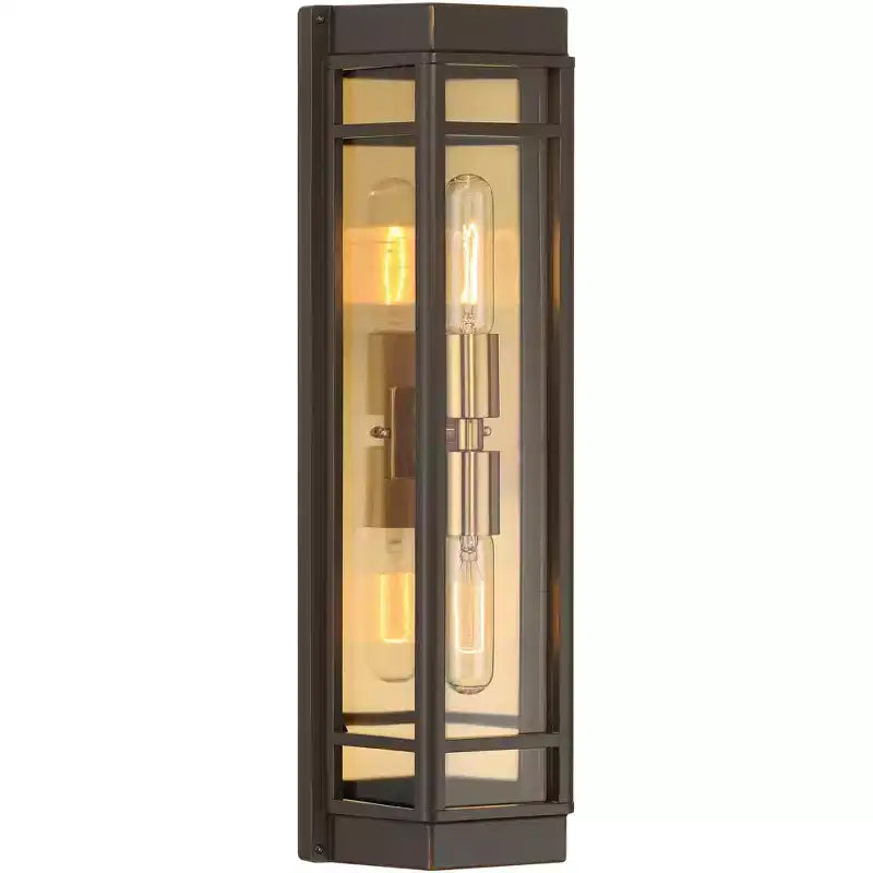 Lot de 2 appliques murales d'extérieur modernes John Timberland Catie 21, 2 lumières, pour porche ou maison, en bronze sablé et laiton, en aluminium avec abat-jour en verre