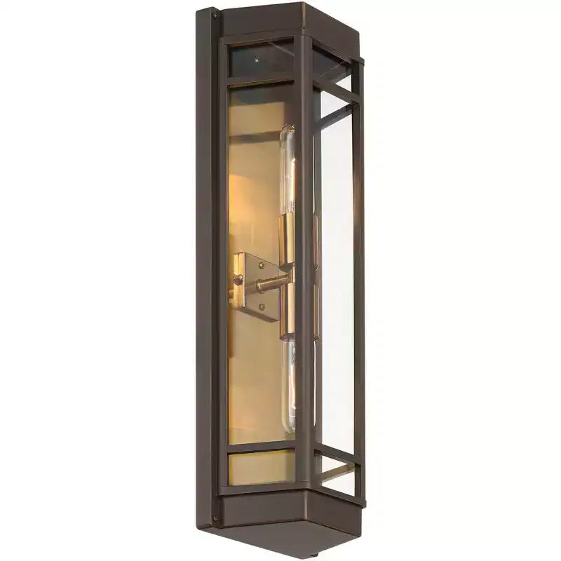 Lot de 2 appliques murales d'extérieur modernes John Timberland Catie 21, 2 lumières, pour porche ou maison, en bronze sablé et laiton, en aluminium avec abat-jour en verre